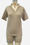 V-Neck Textured Short Set