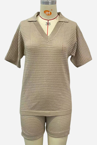 V-Neck Textured Short Set