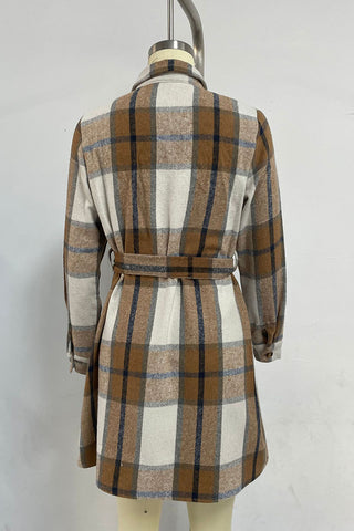 Belted Plaid Shirt Dress Coat