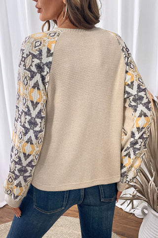 Patterned Sleeve Ribbed T-Shirt