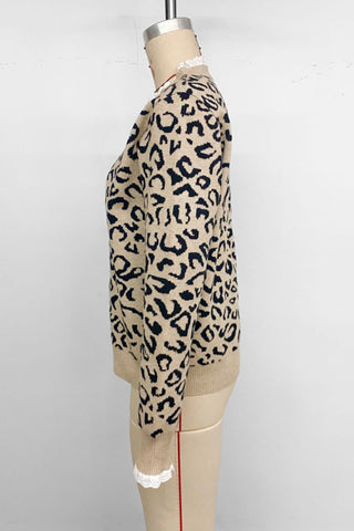 Leopard Print Sweater with Ruffled Cuffs