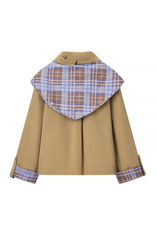 Button-Front Plaid Collar Jacket