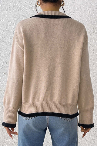 Contrast Trim V-Neck Sweater