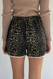 Leopard Contrast Trim Denim Shorts