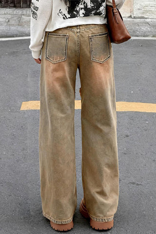 Distressed Straight-Leg Jeans