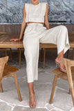 Sleeveless Crop Top and Wide-Leg Pants Set