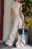 Elegant Sleeveless Blazer and Wide-Leg Pants Set