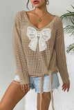 Lace Bow Open-Knit Top
