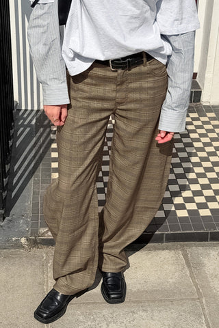 Wide-Leg Checked Casual Pants