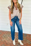 Striped Double Ruffle V Neck Blouse