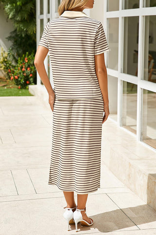 Striped Short-Sleeve Skirt Set