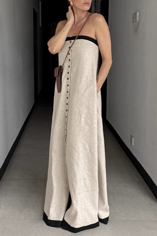 Strapless Button-Front Casual Dress