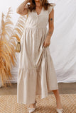 Stripe Flutter Sleeve Buttoned Slit Dress