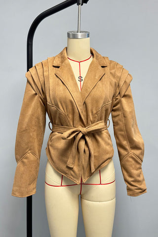 Pleated Shoulder Belted Blazer