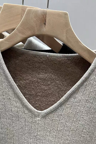 V-Neck Ribbed Top with Soft Lining