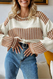 Two-Tone Striped Patchwork Drop Shoulder Sweater