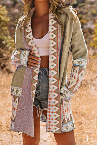 Geometric Pattern Open-Front Cardigan