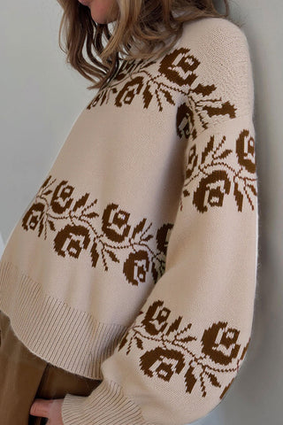 Floral Pattern Knit Sweater