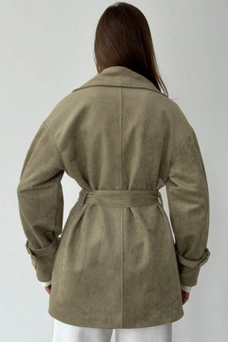 Belted Suede-Look Trench Coat