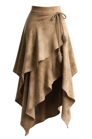 Draped Layered Asymmetric Midi Skirt