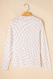 Black Checkered Pattern Mesh Mock Neck Long Sleeve Top