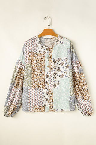 Floral Patchwork Blouse with Button Detail