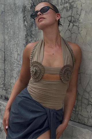 Ruffle Detail Halter Tank Top