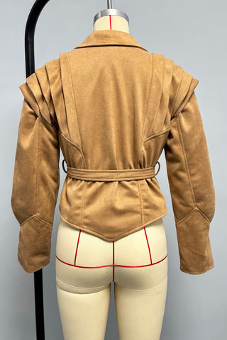 Pleated Shoulder Belted Blazer