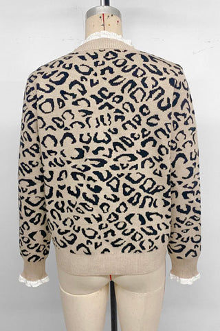 Leopard Print Sweater with Ruffled Cuffs