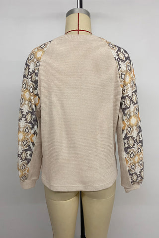 Patterned Sleeve Ribbed T-Shirt