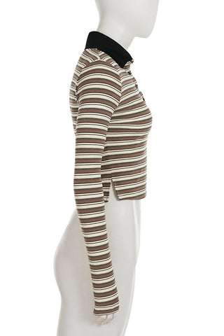 Striped Long Sleeve Polo Top