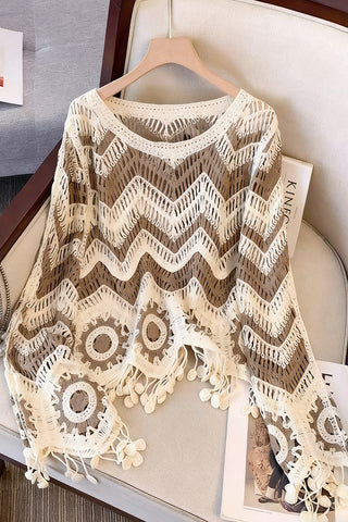 Zigzag Pattern Sweater with Tassels