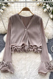 Ruffle-Trim Button-Front Blouse