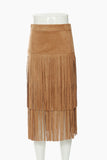 Fringe Hem Midi Skirt with Side Slit