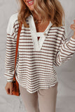 Stripe Textured V Neck Top