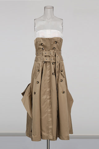Strapless Double-Breasted Casual Dress