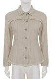 Frayed Hem Button-Front Denim Jacket