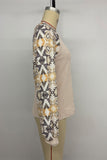 Patterned Sleeve Ribbed T-Shirt