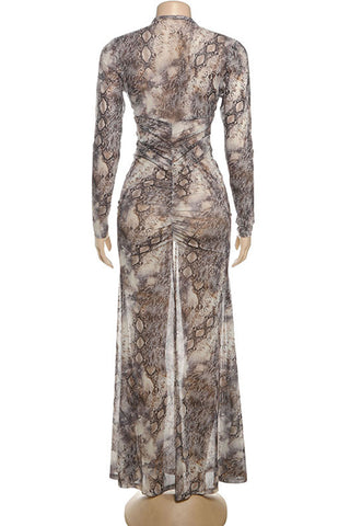 Ruched Snake Print Dress