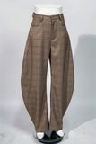 Wide-Leg Checked Casual Pants
