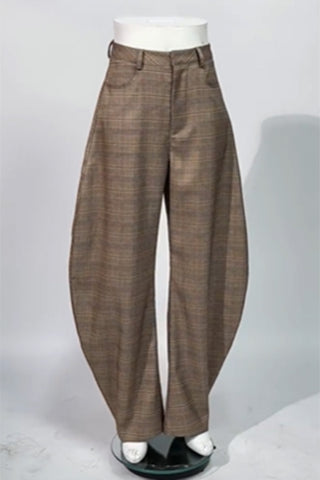 Wide-Leg Checked Casual Pants