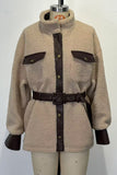 Belted Sherpa Jacket with Leather Accents