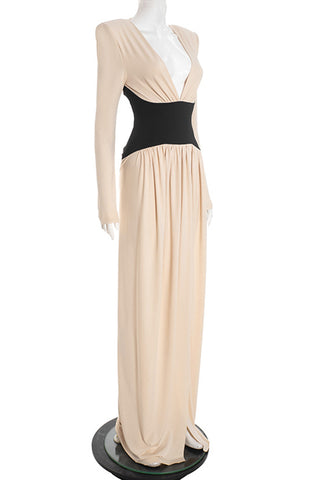 Long Sleeve Plunge Waist Detail Dress