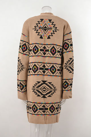 Geometric Pattern Open-Front Cardigan