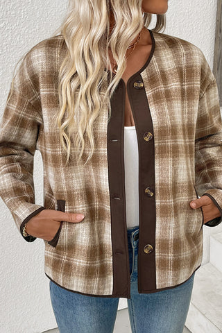 Plaid Button-Front Blazer Jacket