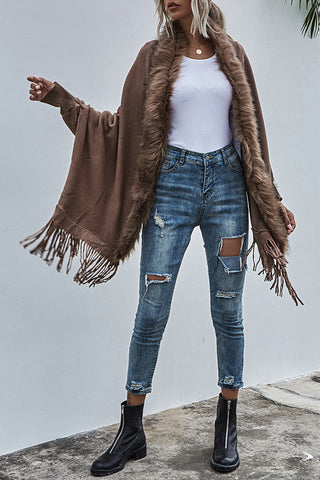 Fringed Shawl Collar Cardigan