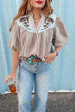 Embroidered Plaid Blouse