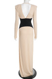 Long Sleeve Plunge Waist Detail Dress