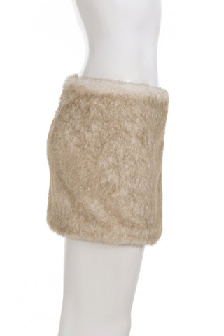 Faux Fur Mini Skirt with Buckle Details