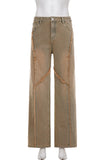 Distressed Wide-Leg Casual Pants